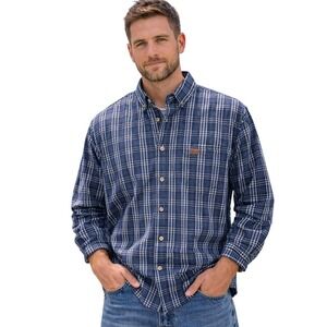 Carharrtt Mens Blue‎ White Plaid Button Down Shirt Workwear Midweight Large